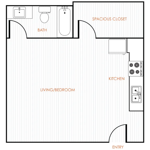 Floor plan for studio, 1 bath, 310 sqft